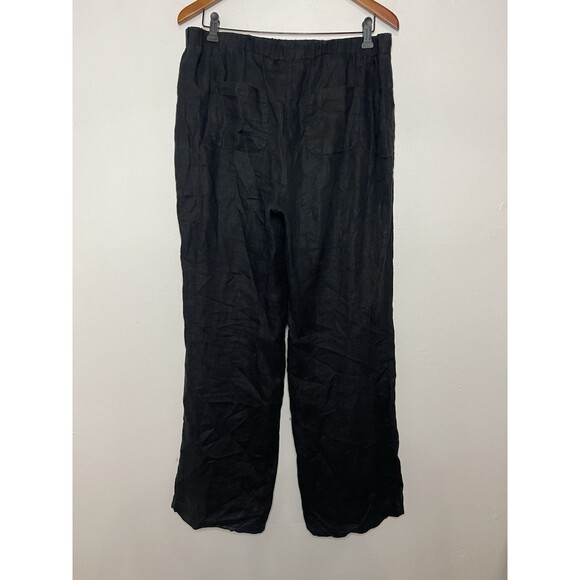 Style co Women's Medium Black Linen Elastic Waist Pants Rhinestone Pockets - Picture 7 of 7